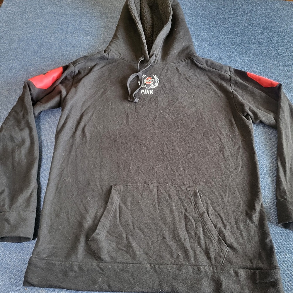 PINK Victoria's Secret Ohio State Buckeyes Hoodie Black Red OHIO Satin Small